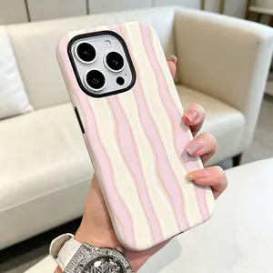 Light-Colored Wavy Stripe Pattern Phone Case , Shockproof Rugged Cover Dual Layer Soft TPU Bumper Hard Shell Design for iPhone 11 12 13 14 15 16 17 Pro Max Plus Air, Heavy-Duty Protection iPhone case