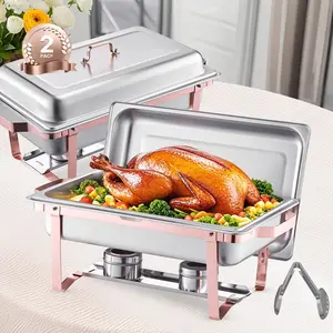 8 Qt 2-Pack Rectangle Chafing Dish Buffet Set, Full Size Stainless Steel Pans For Catering And Events, Durable Food-Grade Construction, Easy-Clean Racks And Fuel Holders, Professional-Grade Warmers For Elegant Serving Display