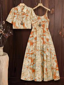 women's cami dress & outwear set, bohemian casual fashion two-piece outfits for daily holiday vacation wear, ladies clothes for summer, boho womenswear, casual loose dress