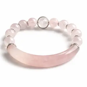 Female Rose Quartz Love Energy Half Bangle, Fashion Costume Jewelry Accessory