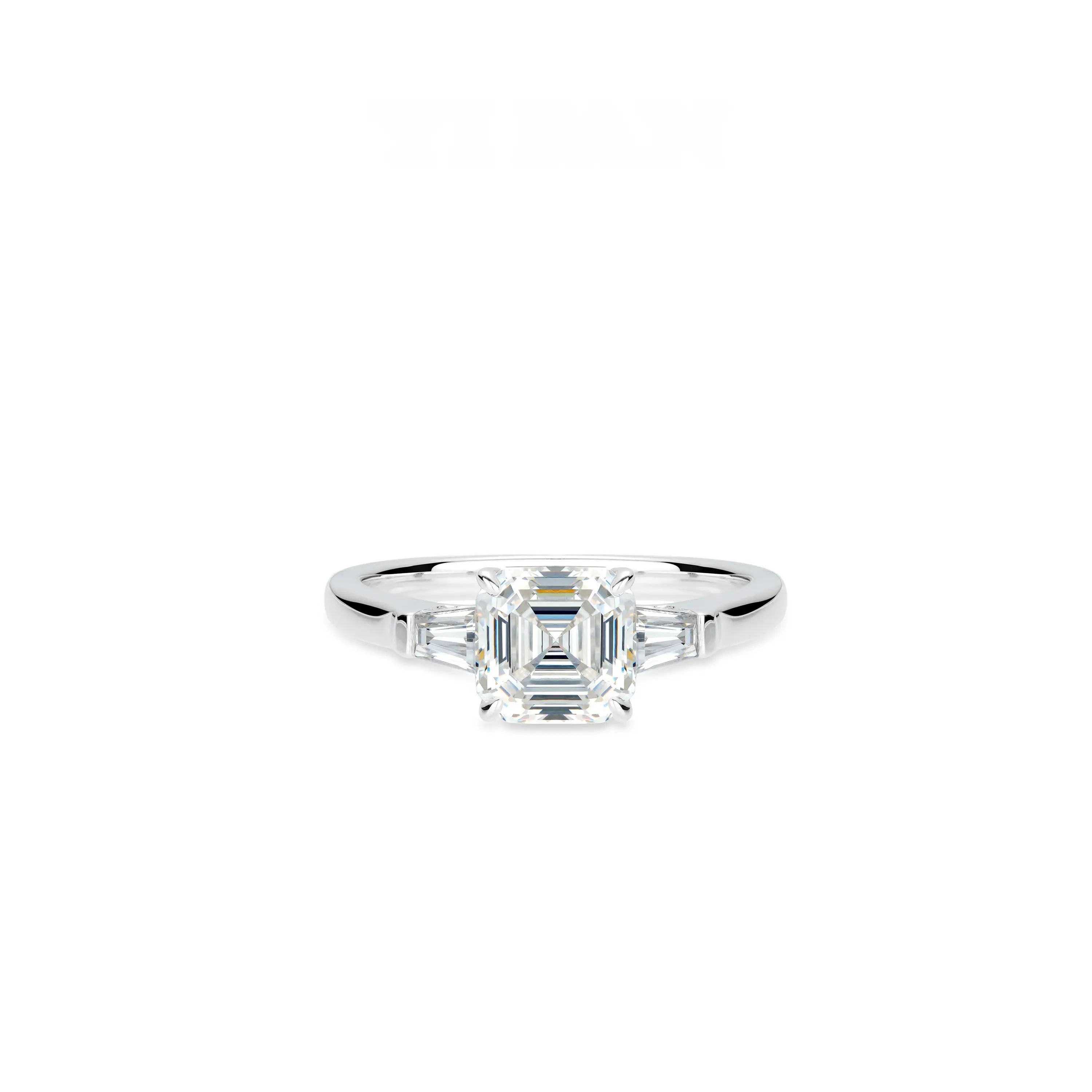 VAMERAY #6210 4 Carat Four-Prong Asscher Cut Baguette Accent Ring