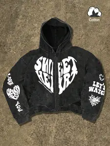 Unisex design, Valentine’s Day gift, street style long-sleeve jacket, Gothic heart motif print with cotton, water-resistant zipper hoodie. Perfect for casual wear in spring and autumn. Stylish, trendy, and versatile. Couple’s version.