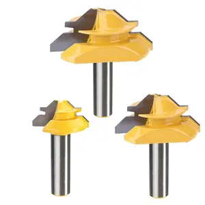 3Pcs 1/2 Shank 45 Degree Angle Lock Miter Router Bit Set for Woodworking Cutting 1/2 3/4 1 Wood Stock Joint Router Bits Milling Cutter