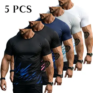 Men’s summer 5-pack athletic short-sleeve T-shirts, slim fit that highlights a muscular physique, suitable for street casual wear and fitness training