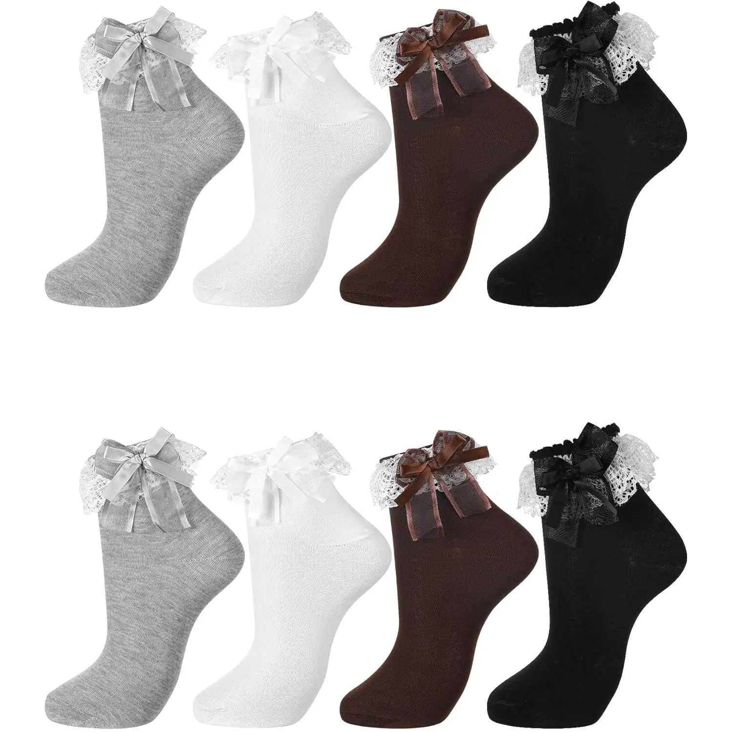 Graduation Gift  4-Pairs Women's Ruffle Ankle Socks with Bow