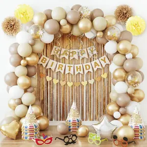 99Pcs All-in-One Navy Blue & Gold Birthday Decorations Kit Easy Setup Photo Booth Backdrop with Balloons Free Tool Pump Fun Props for Elegant Aesthetic Party in a Box tiktokshopspringglowup