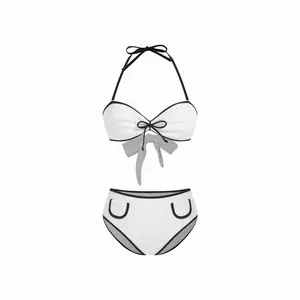 Cider Halter Neckline Contrasting Binding Bowknot Cheeky Bikini Set