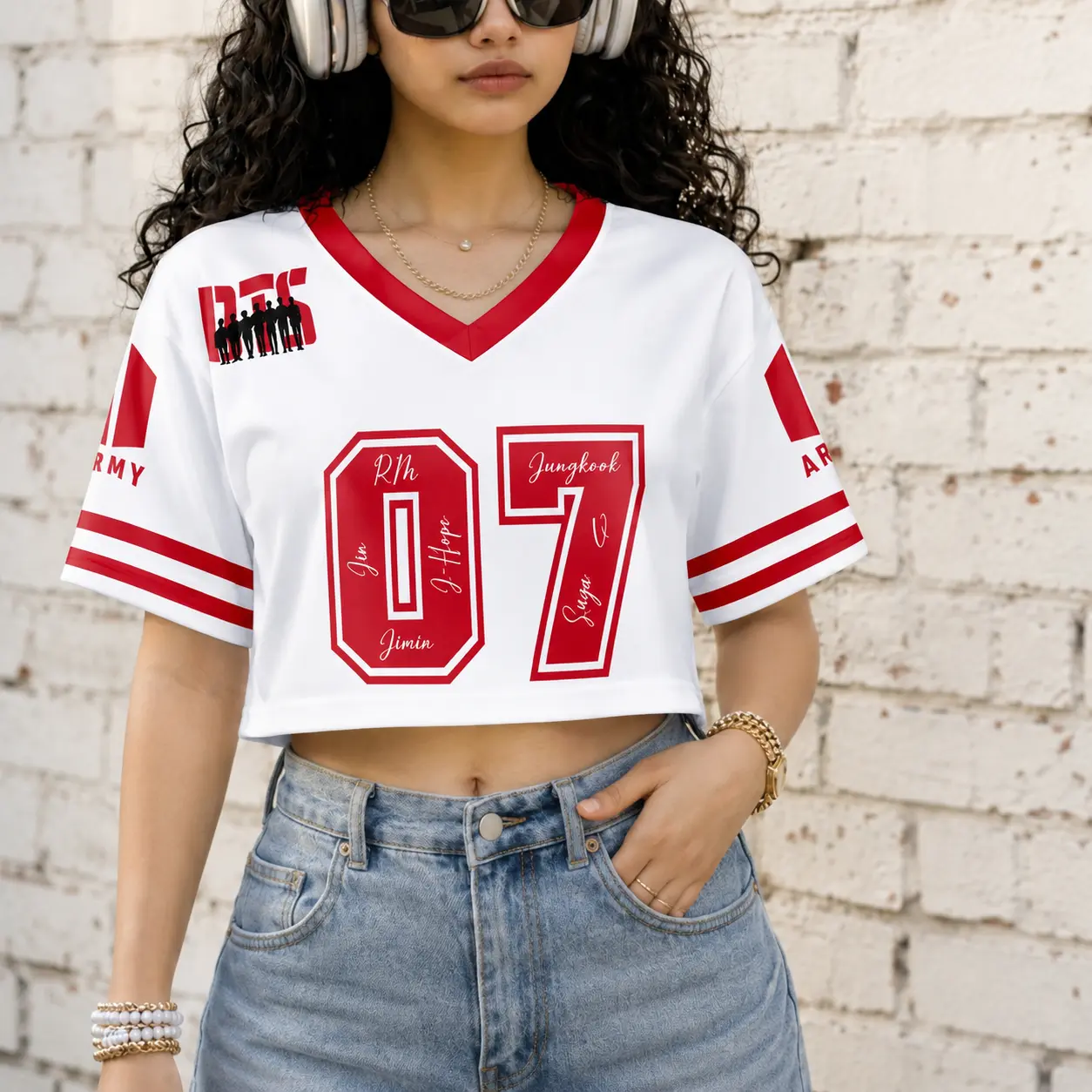 Custom Bangtan Inspired Crop Top Football Jersey, Army Style Cropped Sports Shirt, Bangtan Athletic Crop Tee Concert Outfit, Music Lover Gift
