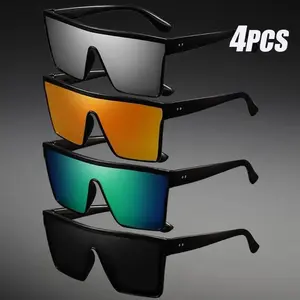 4 Pack Oversized One-Piece Sunglasses, unisex wraparound goggle style. Equipped with UV400 shielding and anti-glare lenses, reliable eye protection. Perfect for driving, outdoor use and daily styling for men and women.
