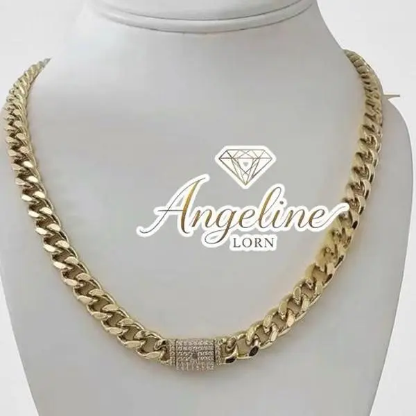 Angeline Lorne Monaco Cuban 17.5 14k Gold Laminated Stainless Steel Water Resistant Everyday Wear Necklace