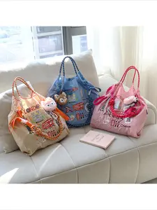 Colorful Shopping Bag with 100cm Adjustable Strap, Durable Nylon Woven Shoulder Bag for All Seasons, Retro Geometric Design for Casual Use