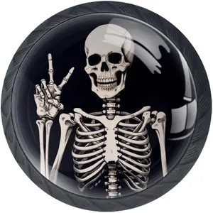 4 Pack Black Cabinet Knobs, Human Skeleton Dresser Knobs Drawer Pulls Kitchen Cabinet Hardware Round Knob for Cabinets and Drawers, Kitchen Bathroom Closet