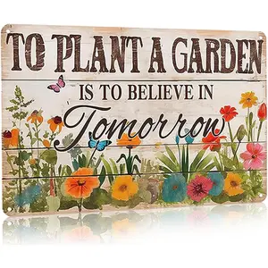 Gardening Gifts Vintage Gardening Sign To Plant A Garden is To Believe Tomorrow Tin Sign for Home Garden Greenhouse Living Room Bedroom Outdoor Yard Backyard Decor 8X12 Inch (3366) Metal Wall Black