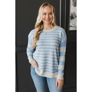 Wishes From The Heart Striped Sweater- Ivory & Blue