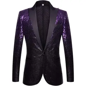 Men Fashion Gradual Change Color Sequins Suit Jacket