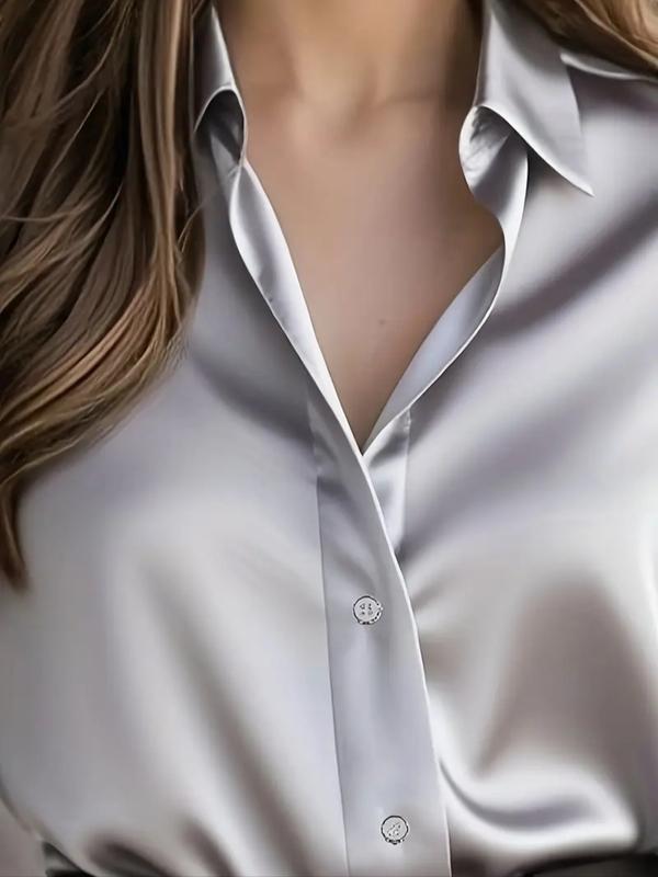 Elegant Women's Satin Blouse for Spring & Fall, Office Wear, Casual Ladies' Top, Soft and Comfortable, Pure Color Design