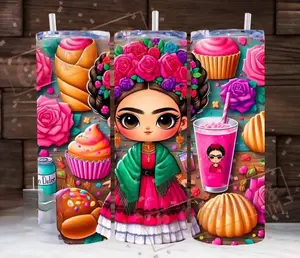 Colorful Frida Tumbler Modern Double-Wall 20 oz Vacuum Insulated Clear Sliding Classic Lid with Clear Straw BPA Free Straight Design
