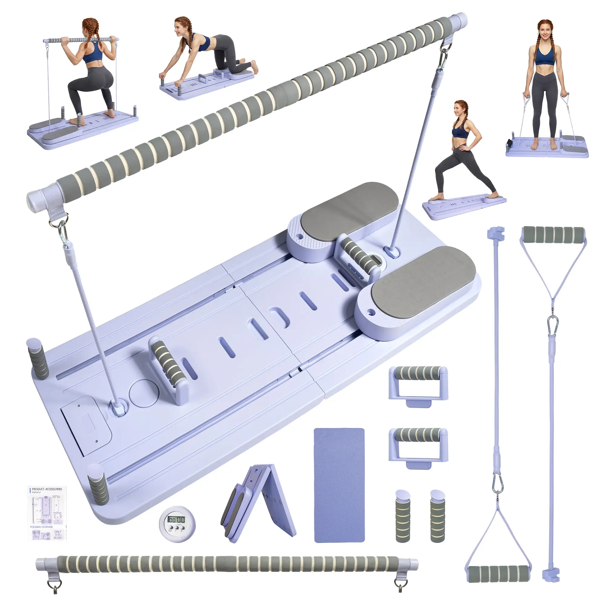 Pilates Board - Pilates Reformer Set, Multi-Purpose Foldable Pilates Reformer Board for Home, 5 in 1 Pilates Sliding Board