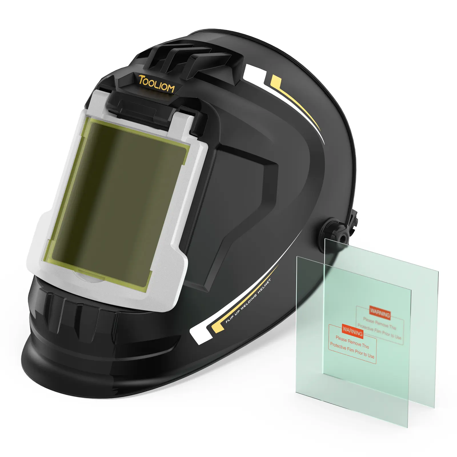 TOOLIOM Flip Up Welding Helmet - Fixed Shade 10 Passive Filter Mask with Anti-Blue Ray Technology, Wide View Black Glass Hood for MIG, TIG & MMA