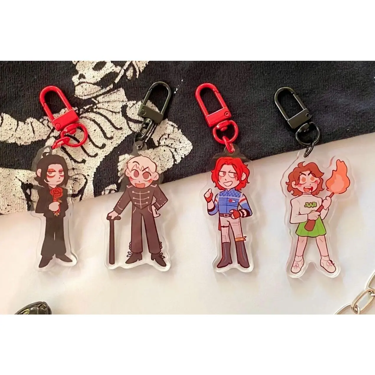 4 ops MCR Chibi Charm Punk Rock Band Acrylic Keychains, Anime Cartoon Style Cute Small Size Charms