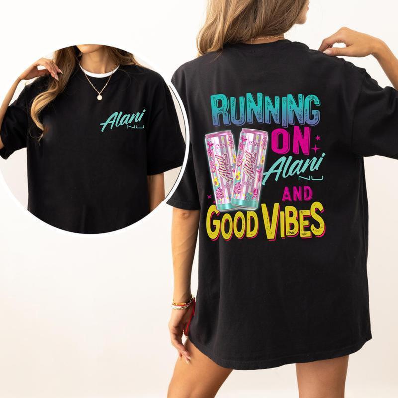 Running On Alani Nu And Good Vibes Cotton Candy T-shirt Soft Cotton, Cozy Alani Nu New Verson Drink Lover Available In All Sizes Graphic Tee, Alani Hoodie