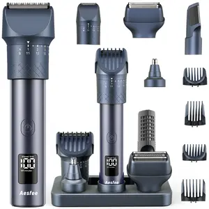 Beard Trimmer Kit for Men, 5-in-1 Professional Hair Clippers Set with Foils Shaver and Nose Body Hair Trimmers, IPX7 Waterproof, USB-C Charge Dock, Precision Dial Adjustable 20 Settings, Stainless Steel Blade