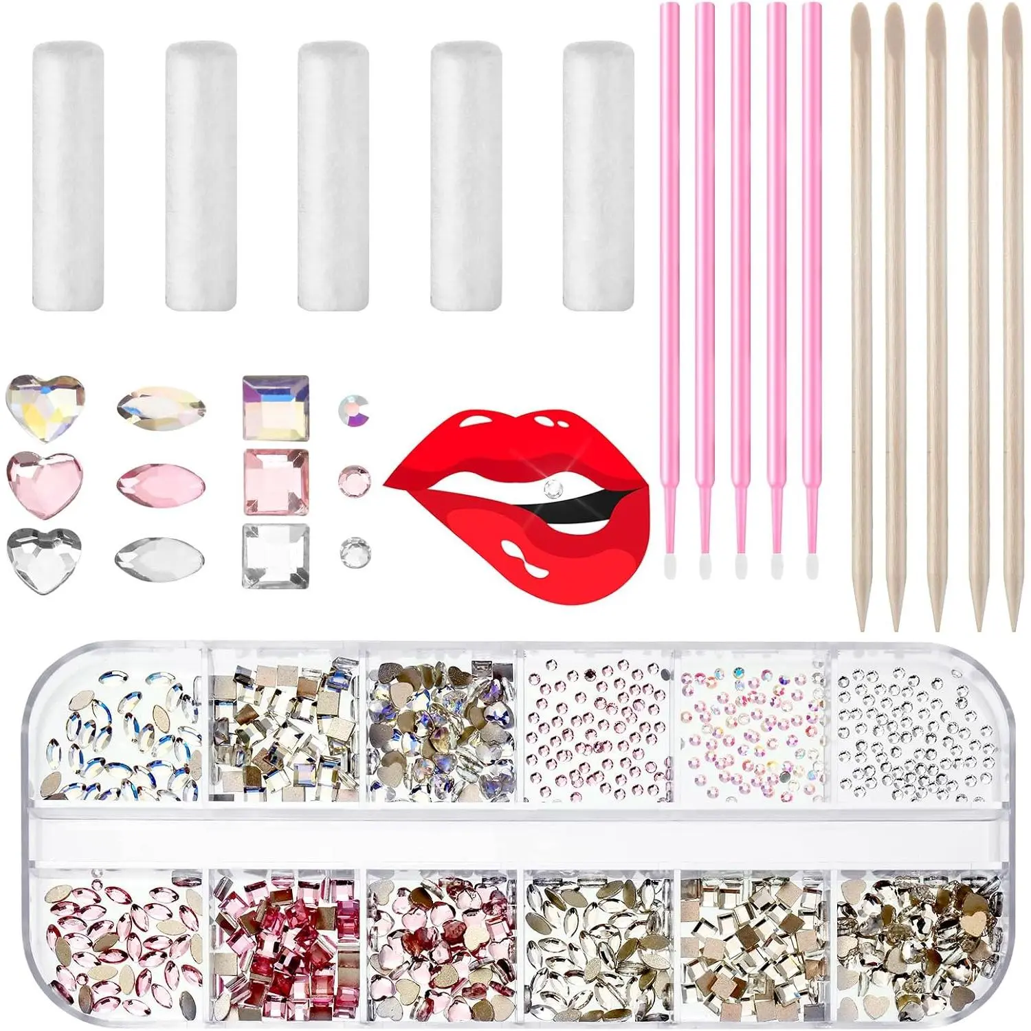 Sosation 377 Pcs 4 Shapes Tooth Gem Kit Jewelry DIY Crystal Tooth Gems Professional Fashionable Artificial Crystal Reflective Ornaments Shining Teeth for Birthday Party Decor