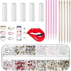 Sosation 377 Pcs 4 Shapes Tooth Gem Kit Jewelry DIY Crystal Tooth Gems Professional Fashionable Artificial Crystal Reflective Ornaments Shining Teeth for Birthday Party Decor