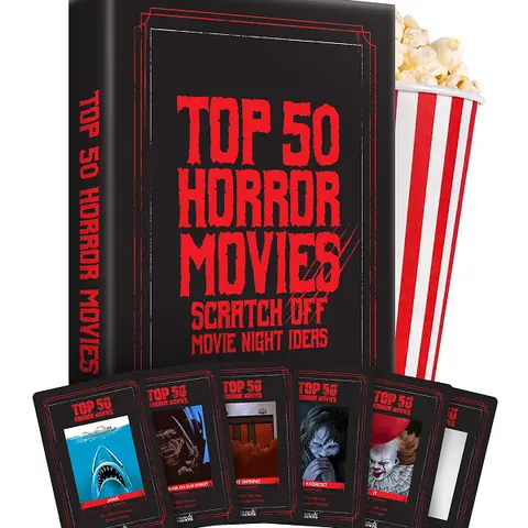 Top 50 Horror Movie Scratch Off Movie Night Cards by Palettes and Prints - Horror Movie Gift for Horror Movie Lovers - Card Game