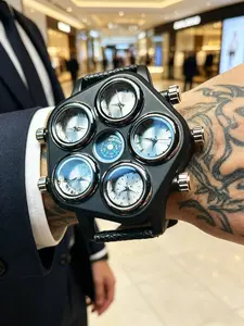 Street Punk Multizone Watch, Unique Barrel Shape, Leather Strap, Compass Feature, Precise Quartz Movement, Gift Box Packaging