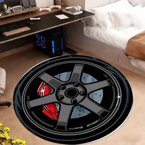 1pc Modified Wheel HUB Car Rug, Durable Anti-Slip Round Carpet, Ideal for Gaming Room/garage Decor, Hard Core Racing Space Setup