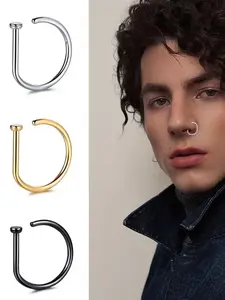Women's Punk Style D-Shaped Nose Ring Clip Fake Piercing Jewelry, Stainless Steel Septum Nose Stud Body Piercing Accessory