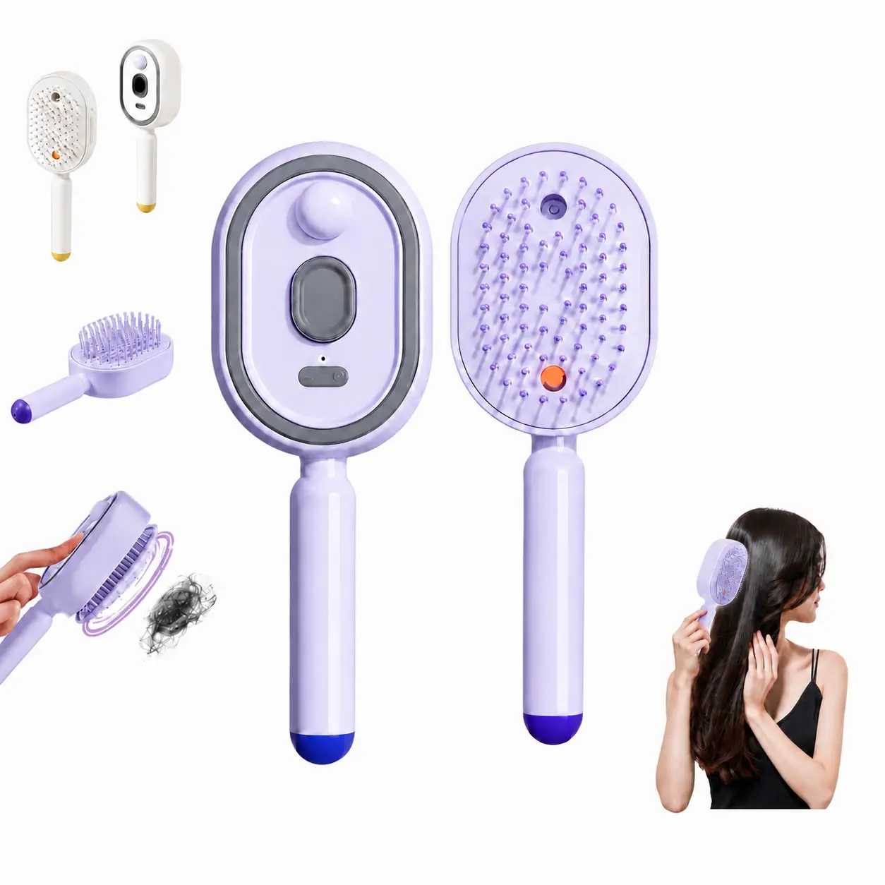 Fix Frizzy Curly Hair Fast! Cordless Self-Clean Steam Hair Comb, Compact Rechargeable Warm Mist Moisturizing Detangler Brush, Gentle Scalp Massage Cushion Brush for All Hair Types, Travel-Friendly DIY Home Salon Hair Care Beauty Gadget for Ladies Tool