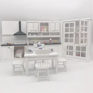 8pcs 1:12 Dollhouse Kitchen Set Includes 2 Kitchen Units 5 Table Chairs 3-Tier 4-Door Cabinet, Perfect Christmas Gift Idea Kitchen Play Set, Miniature Furniture