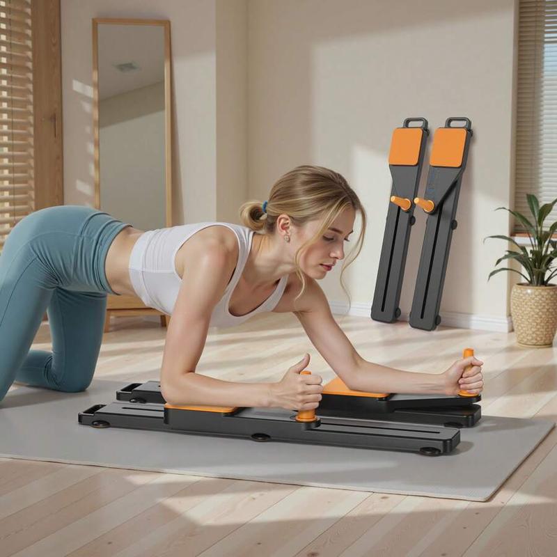 Multi-functional Ab Exercise Board, Foldable Home Pilates Reformer with Knee Mat, Timer and Resistance Bands, Abs Workout Equipment for Abdominal & Core Strength Training