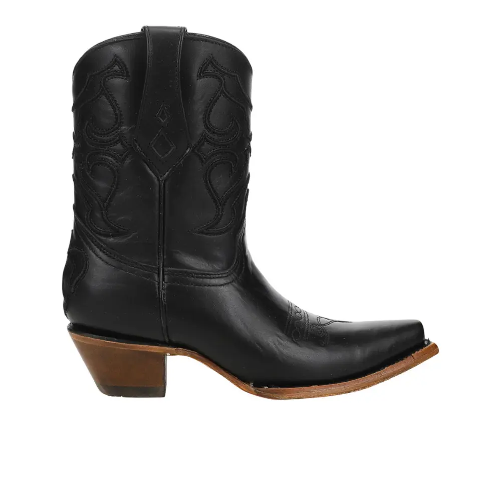 Corral Boots Womens Black Embroidered Snip Toe Pull On  Casual Boots Ankle Mid Heel 2-3" - Black