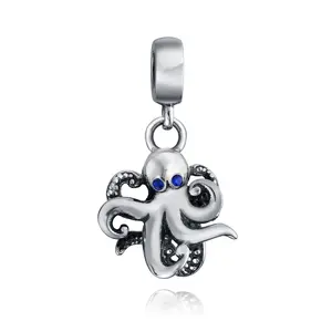 Sterling Silver Squid Scuba Diver Tropical Vacation Nautical Octopus Dangle Charm Bead for Bracelet