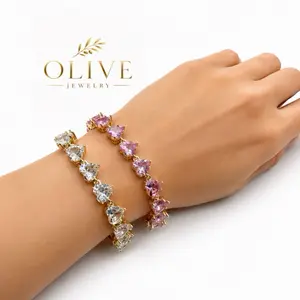 Olive Jewelry Love Story Bracelet, 7in Jewelry Accessory with Cubic Zirconia Heart-Shaped Stones, Polished Steel Cable Chain for Daily Use