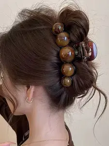 Amber Bubble Ball Hair Clip, Large Strong Grip for Thick Hair, Vintage Acetate Material, Women's Use, Suitable for Updos and Daily Wear