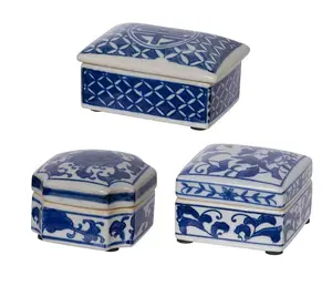 Barbara King Set of 3 Blue & White Decorative Storage Boxes