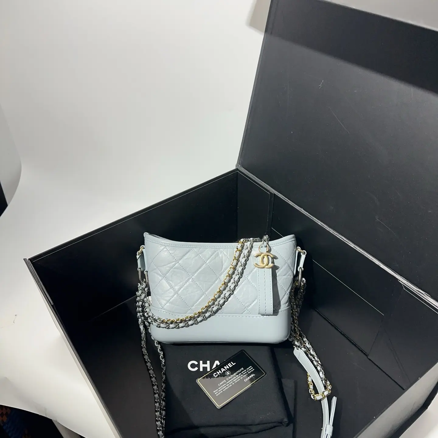 Pre-owned CHANEL Light Blue Quilted Lambskin Gabrielle Hobo Bag 0804 RAYE 23804773