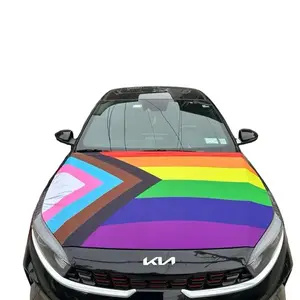 Progress Pride Flag Hood Cover Fits All Cars with Rainbow Design and Geometric Patterns