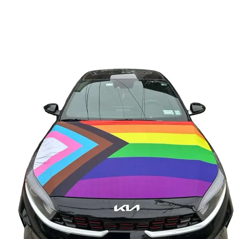 Progress Pride Flag Hood Cover Fits All Cars with Rainbow Design and Geometric Patterns