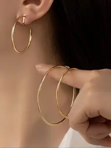 1 Pair Exaggerate Hoop Clip On Earrings for Women Big Simple Non Hole Painless Ear Clips Party Vacation Jewelry Gifts