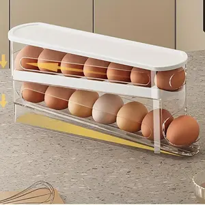 13-15 Eggs Automatic Flip Egg Rack, 3 Layers Refrigerator Door Egg Storage Box, Keep Fresh Kitchen Essential Space Saving Container, Organiser, Refrigerator Organizer