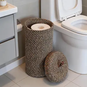 Independent Toilet Paper Holder Rack, Boho Style Bathroom Storage Basket, Jute Rope Hand-Woven Design, Fits Super Large Rolls, Holds 3 Rolls