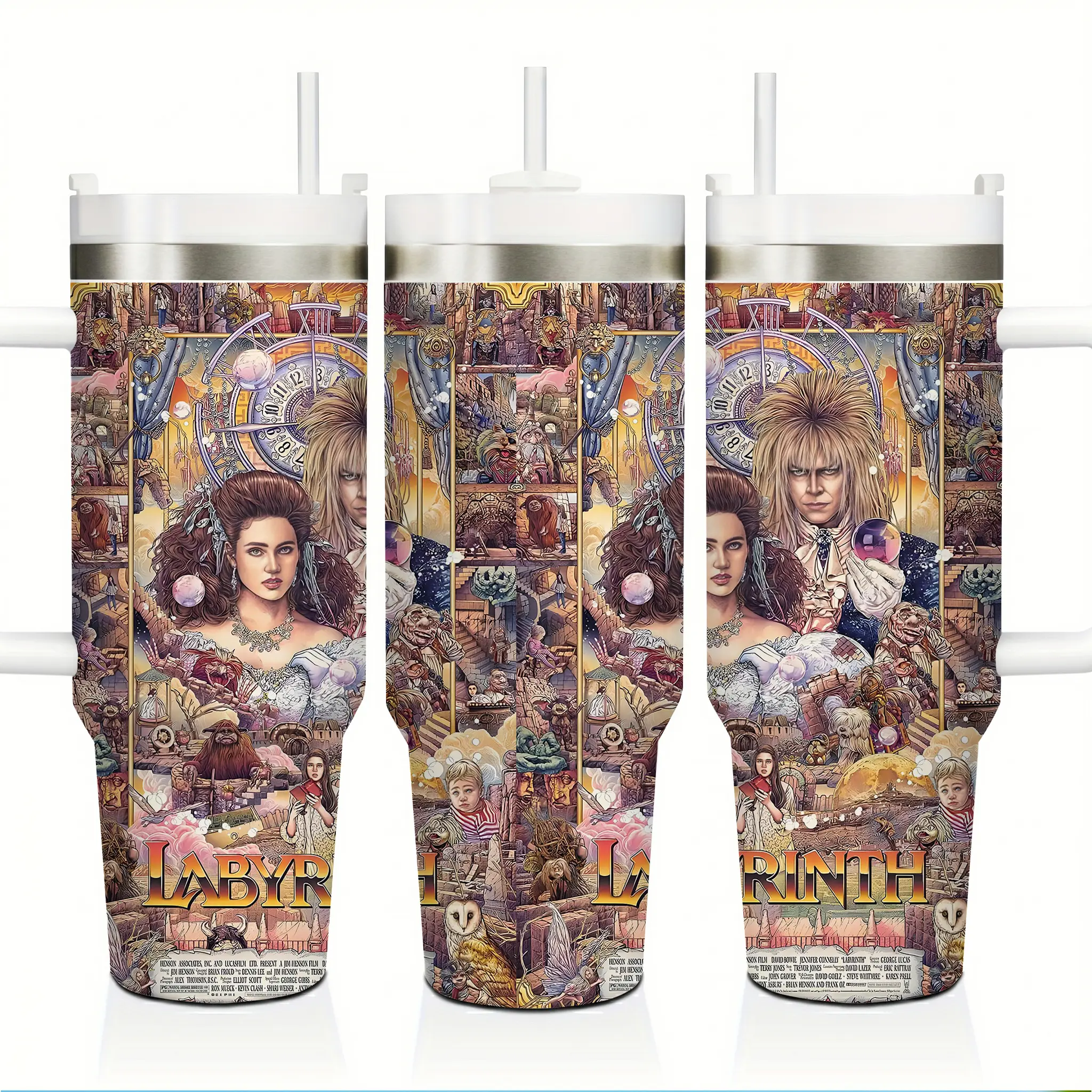 Stylish Labyrinth Fantasy Movie Printed 40oz Insulated Tumbler - 304 Stainless Steel, Reusable, Leakproof, with Handle & Lid & Straw, Keeps Cold 24H/Hot 12H, Large Capacity Drinkware for Gym, Car, Office