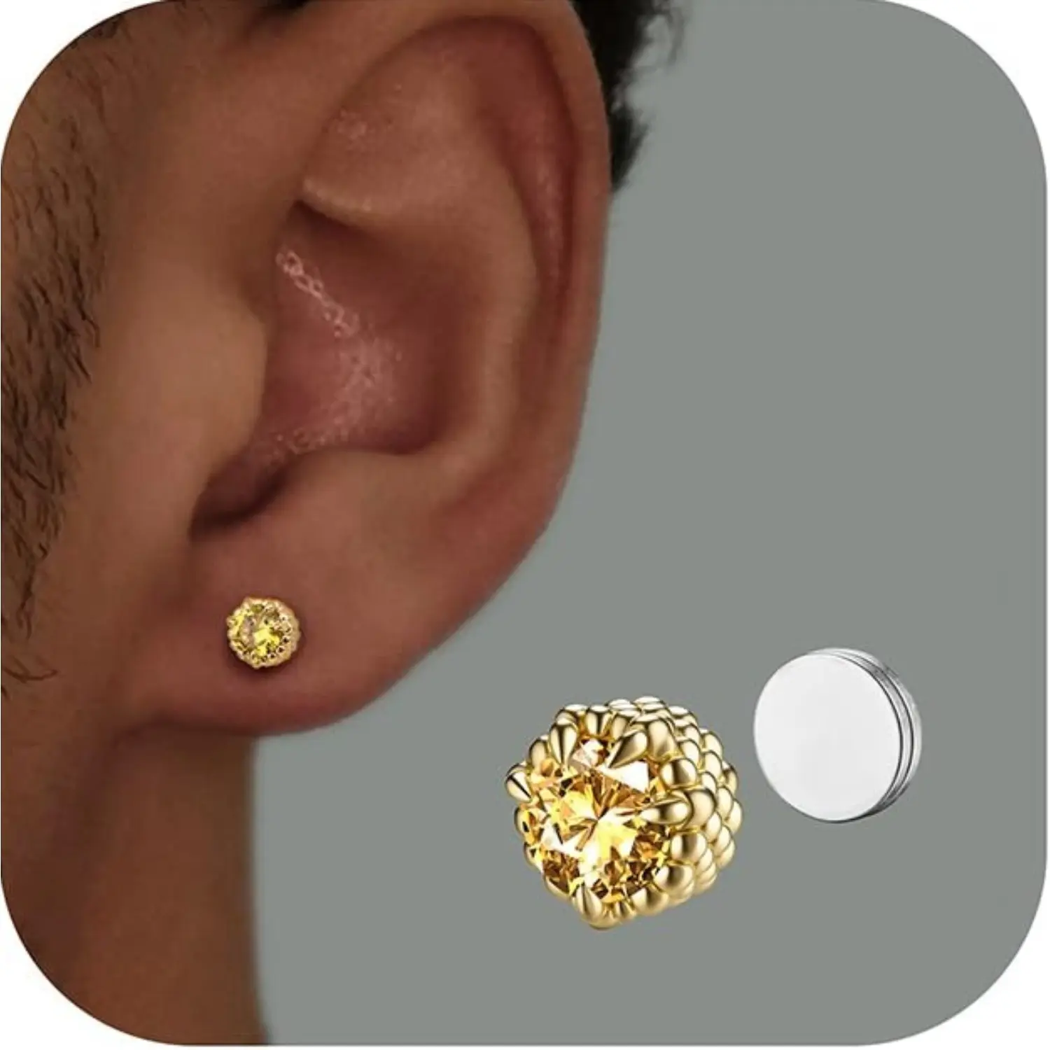 YADOCA 1Pair Non-Piercing Magnetic Stud Earrings for Adults, Trendy Jewelry, Men's Accessories, 5A Shiny Artificial Zirconia Dragon Claw Punk, Hypoallergenic Stainless Steel Clip-On, Gold/Silver/Black, 5/6.5/8MM, Secure Anti-Fall Stud Earrings Jewelry