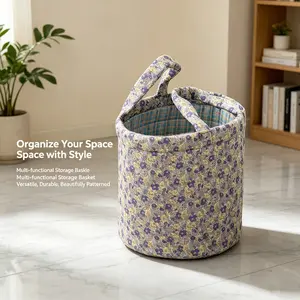 Purple Sunflower Floral Round Storage Basket – Large Capacity for Home & Nursery, Small/Medium/Large Sizes