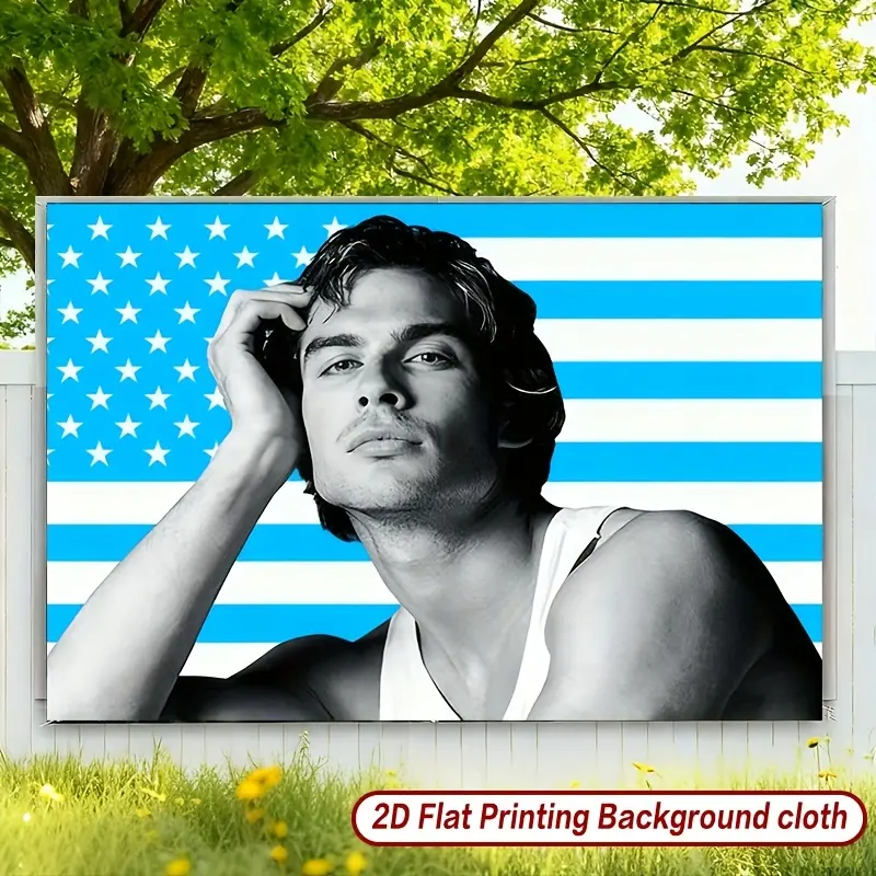 1pc Pink and White Striped Star Pattern Ian Somerhalder 2D Flat Tapestry, Decorative Fabric Backdrop, Indoors Use for College Dorm, Bedroom, Perfect Gift for Home Decor Enthusiasts
